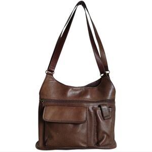 Vintage Fossil 1954 Chocolate Brown Pebbled Leather Shoulder Bag